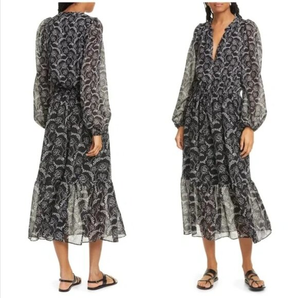 ALC Kate Dress Black White Floral Printed Long Sleeve Midi NWT 6 - Picture 1 of 11